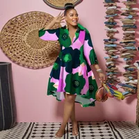 Women's Regular Dress Casual Turndown Printing 3/4 Length Sleeve Color Block Leopard Camouflage Midi Dress Daily main image 2