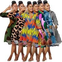 Women's Regular Dress Casual Turndown Printing 3/4 Length Sleeve Color Block Leopard Camouflage Midi Dress Daily main image 1