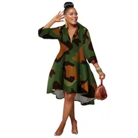 Women's Regular Dress Casual Turndown Printing 3/4 Length Sleeve Color Block Leopard Camouflage Midi Dress Daily main image 4