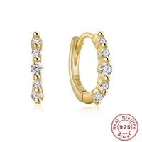 1 Pair 925 Sterling Silver Zircon Round Hoop Earrings sku image 2