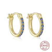1 Pair 925 Sterling Silver Zircon Round Hoop Earrings sku image 4