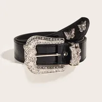 Fashion Butterfly Pu Leather Alloy Inlay Rhinestones Unisex Leather Belts 1 Piece main image 5