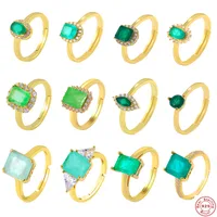 925 Sterling Silver Natural Stone Rhinestones Square Rings main image 1