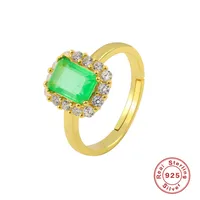 925 Sterling Silver Natural Stone Rhinestones Square Rings sku image 1