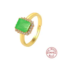 925 Sterling Silver Natural Stone Rhinestones Square Rings sku image 7
