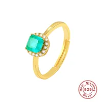 925 Sterling Silver Natural Stone Rhinestones Square Rings sku image 5