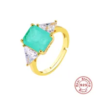 925 Sterling Silver Natural Stone Rhinestones Square Rings sku image 8