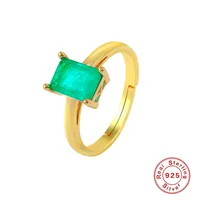 925 Sterling Silver Natural Stone Rhinestones Square Rings sku image 4