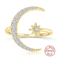 925 Sterling Silver Zircon Moon Flower Butterfly Open Rings sku image 10
