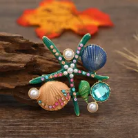 Korean Style Starfish Shell Alloy Plating Inlay Rhinestones Pearl Unisex Brooches sku image 1