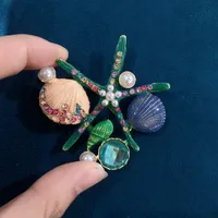 Korean Style Starfish Shell Alloy Plating Inlay Rhinestones Pearl Unisex Brooches main image 5