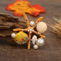 Korean Style Starfish Shell Alloy Plating Inlay Rhinestones Pearl Unisex Brooches sku image 2