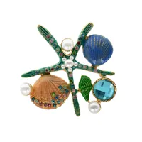 Korean Style Starfish Shell Alloy Plating Inlay Rhinestones Pearl Unisex Brooches main image 2
