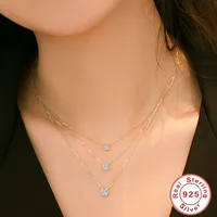925 Sterling Silver Zircon Cable Chain Plating Geometric Pendant Necklace main image 5