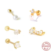 1 Piece 925 Sterling Silver Artificial Pearls Zircon Star Ear Studs main image 2