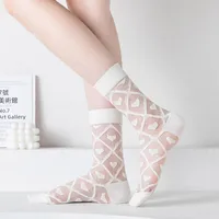 Women's Casual Round Dots Stripe Cherry Nylon Cotton Jacquard Crew Socks A Pair main image 2