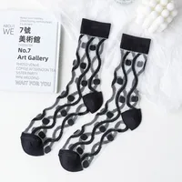 Women's Casual Round Dots Stripe Cherry Nylon Cotton Jacquard Crew Socks A Pair sku image 2