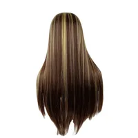 Women's Fashion Light Brown Weekend Party Street High Temperature Wire Centre Parting Long Straight Hair Wigs main image 4