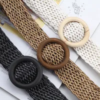 New Korean Style Cotton And Linen Style Woven Belt Women's Round Wooden Buckle Dress Long Shirt Decorative Belt main image 2