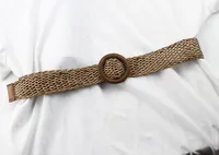 New Korean Style Cotton And Linen Style Woven Belt Women's Round Wooden Buckle Dress Long Shirt Decorative Belt sku image 1