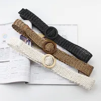 New Korean Style Cotton And Linen Style Woven Belt Women's Round Wooden Buckle Dress Long Shirt Decorative Belt main image 1