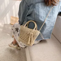 Women's Small Spring&summer Straw Solid Color Vacation Bucket String Straw Bag main image 3