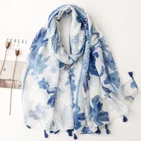 Bali Yarn Cotton Fruit Green Bright Yellow Leaf Printing Tassel Scarf Shawl sku image 27