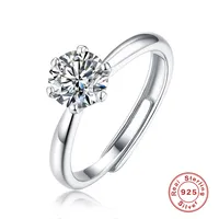 1 Piece 925 Sterling Silver Moissanite Round Open Ring sku image 3