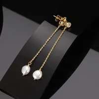 1 Pair 925 Sterling Silver Freshwater Pearl Zircon Geometric Drop Earrings main image 2