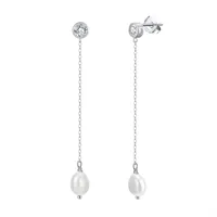 1 Pair 925 Sterling Silver Freshwater Pearl Zircon Geometric Drop Earrings sku image 2