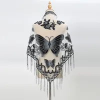 New Tassel Triangle Scarf Solid Color Hollow Lace Butterfly Embroidered Triangle Shawl Scarf For Women main image 1