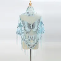 New Tassel Triangle Scarf Solid Color Hollow Lace Butterfly Embroidered Triangle Shawl Scarf For Women sku image 15