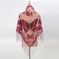 New Tassel Triangle Scarf Solid Color Hollow Lace Butterfly Embroidered Triangle Shawl Scarf For Women sku image 5