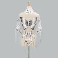 New Tassel Triangle Scarf Solid Color Hollow Lace Butterfly Embroidered Triangle Shawl Scarf For Women main image 4