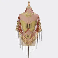 New Tassel Triangle Scarf Solid Color Hollow Lace Butterfly Embroidered Triangle Shawl Scarf For Women sku image 7