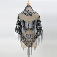 New Tassel Triangle Scarf Solid Color Hollow Lace Butterfly Embroidered Triangle Shawl Scarf For Women sku image 2