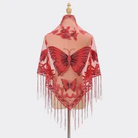 New Tassel Triangle Scarf Solid Color Hollow Lace Butterfly Embroidered Triangle Shawl Scarf For Women sku image 6