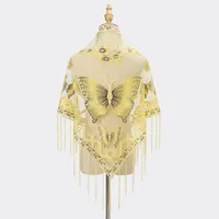 New Tassel Triangle Scarf Solid Color Hollow Lace Butterfly Embroidered Triangle Shawl Scarf For Women sku image 12