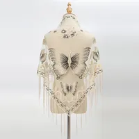 New Tassel Triangle Scarf Solid Color Hollow Lace Butterfly Embroidered Triangle Shawl Scarf For Women sku image 4