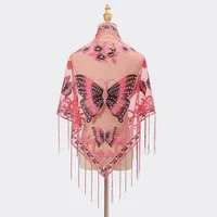 New Tassel Triangle Scarf Solid Color Hollow Lace Butterfly Embroidered Triangle Shawl Scarf For Women sku image 8