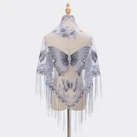 New Tassel Triangle Scarf Solid Color Hollow Lace Butterfly Embroidered Triangle Shawl Scarf For Women sku image 16