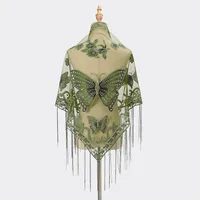 New Tassel Triangle Scarf Solid Color Hollow Lace Butterfly Embroidered Triangle Shawl Scarf For Women sku image 14
