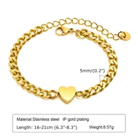IG Style Elegant Heart Shape 304 Stainless Steel 18K Gold Plated Cable Chain Bracelets In Bulk sku image 1