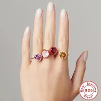 925 Sterling Silver Artificial Gemstones Heart Shape Open Ring main image 2