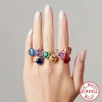 925 Sterling Silver Artificial Gemstones Heart Shape Open Ring main image 4