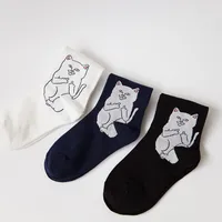 Unisex Casual Hip-hop Solid Color Cotton Blend Printing Crew Socks A Pair main image 5