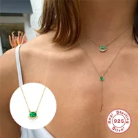 925 Sterling Silver Zircon Plating Inlay Geometric Pendant Necklace main image 2