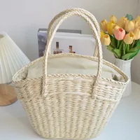 Women New Fashion Straw Woven Portable Seaside Holiday Handbag41*25cm sku image 2