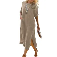 Women's A-line Skirt Vintage Style Round Neck Patchwork 3/4 Length Sleeve Solid Color Maxi Long Dress Street main image 5