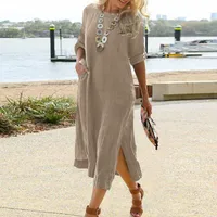 Women's A-line Skirt Vintage Style Round Neck Patchwork 3/4 Length Sleeve Solid Color Maxi Long Dress Street main image 2